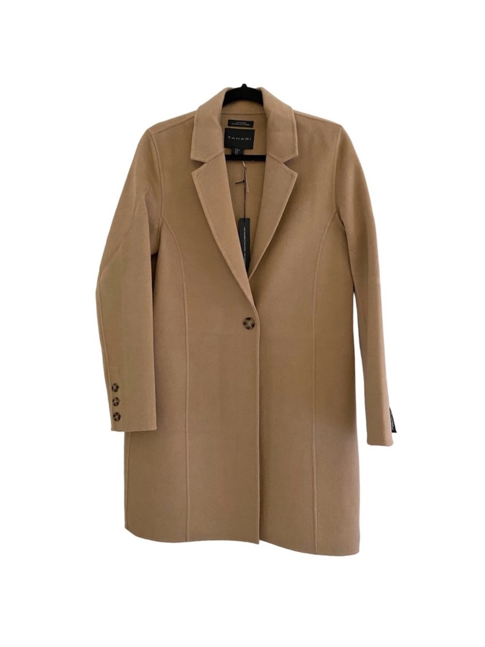 Tahari Tan Single-Button Wool-Blend Notch Lapel Coat